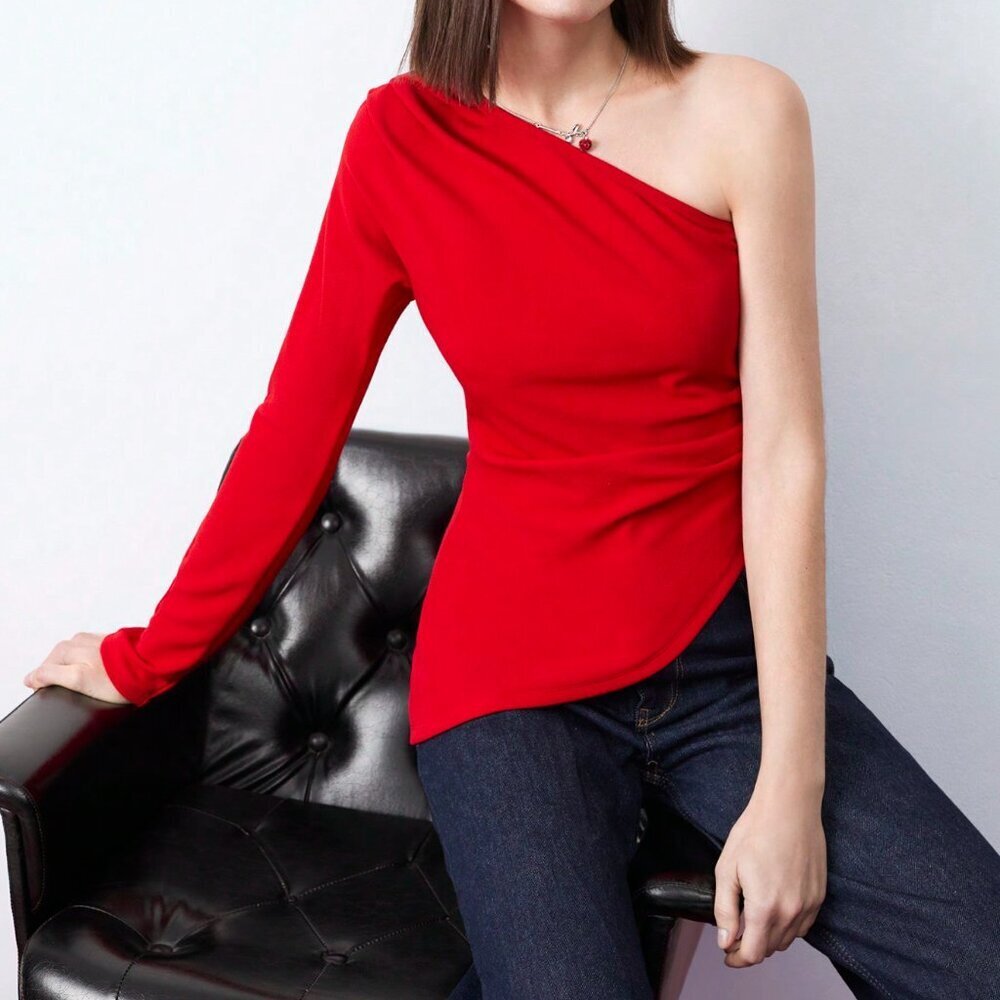 Red Casual Women's Asymmetric Blouse - Picture 5 of 5